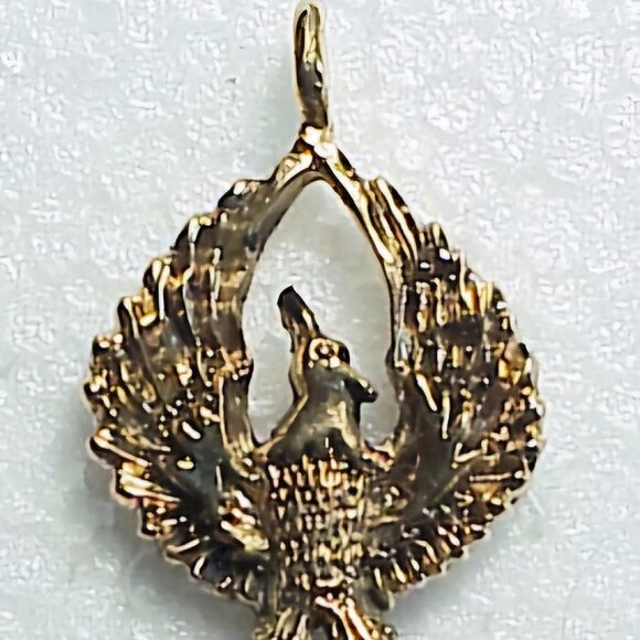 Custom 18 Karat Yellow Gold Phoenix Rising Pendant w/ Spectrolite by L Stetzler - Picture 2 of 9